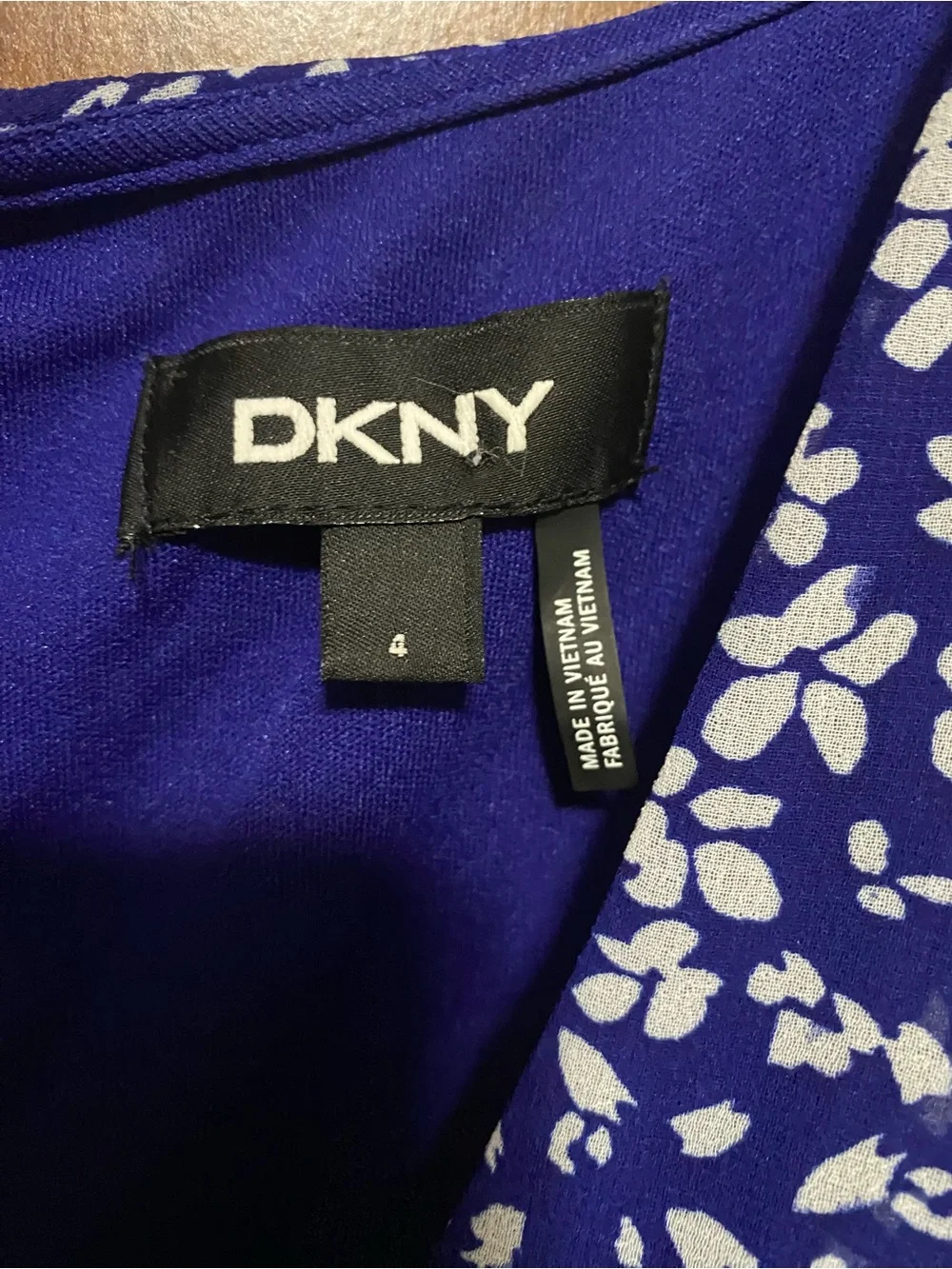 DKNY Royal Blue and White Floral Printed Wrap Midi Summer Party Dress size 4 - Picture 4 of 9